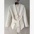 Metal Double-breasted Blazer With Green Collar and Belt - melvincucci
