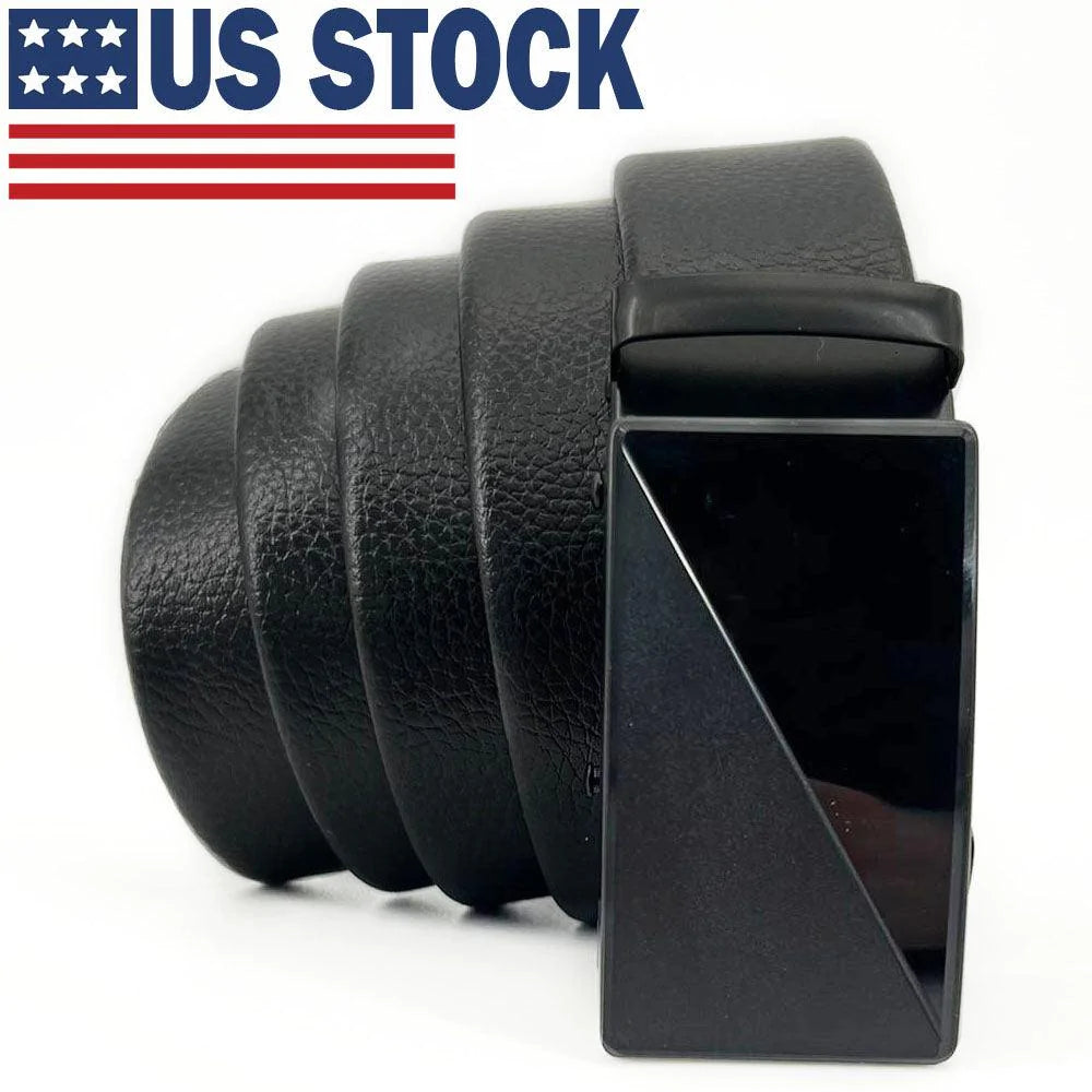 Microfiber PU Leather Ratchet Belt Belts For Men Adjustable Slide Buckle Black - melvincucci