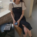 Mid-length Waist Slimming Denim Suspender Skirt Split Sling Dress Women - melvincucci