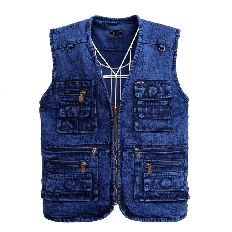 Middle-aged And Elderly Denim Vest Men With Multiple Pockets - melvincucci