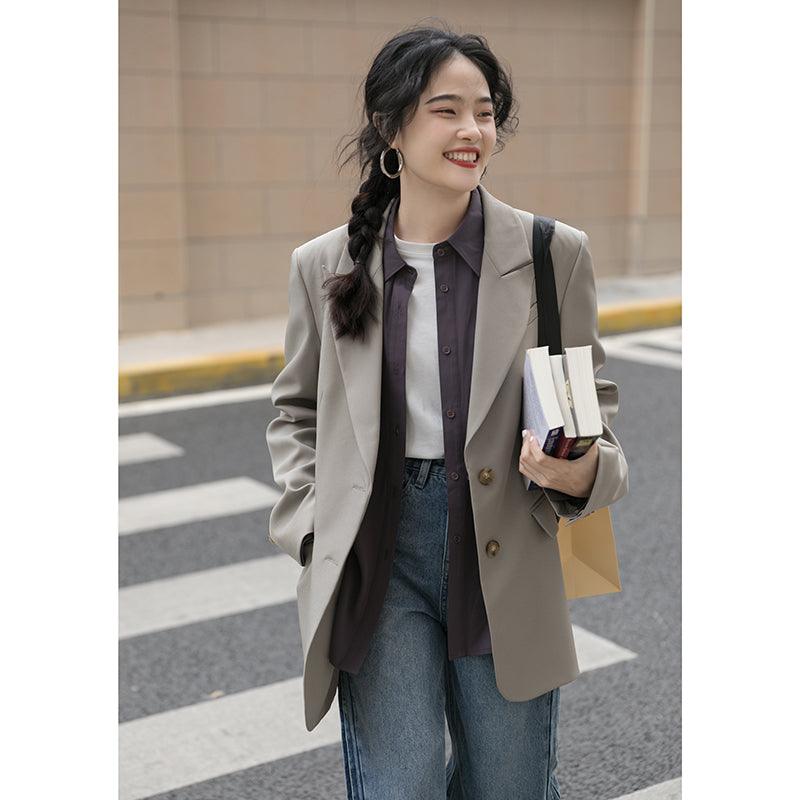 Miding Casual Gray Suit Jacket Women Spring And Autumn - melvincucci