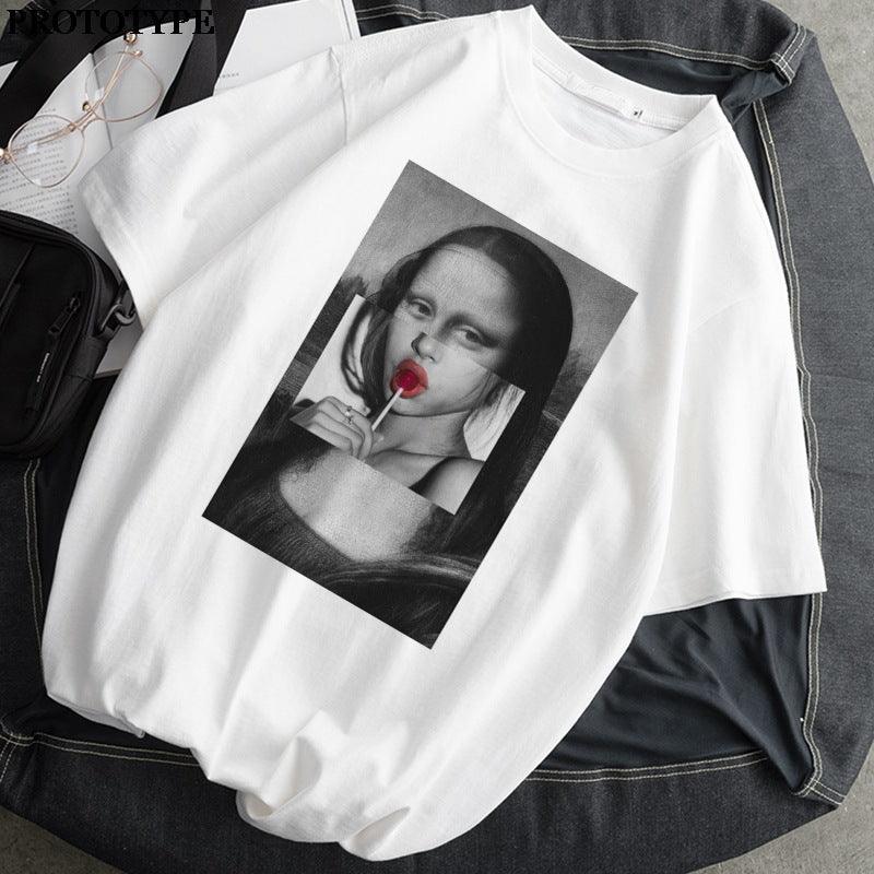 Mona Lisa T Shirt Women Retro Print Harajuku Aesthetic T Shirt Top - melvincucci