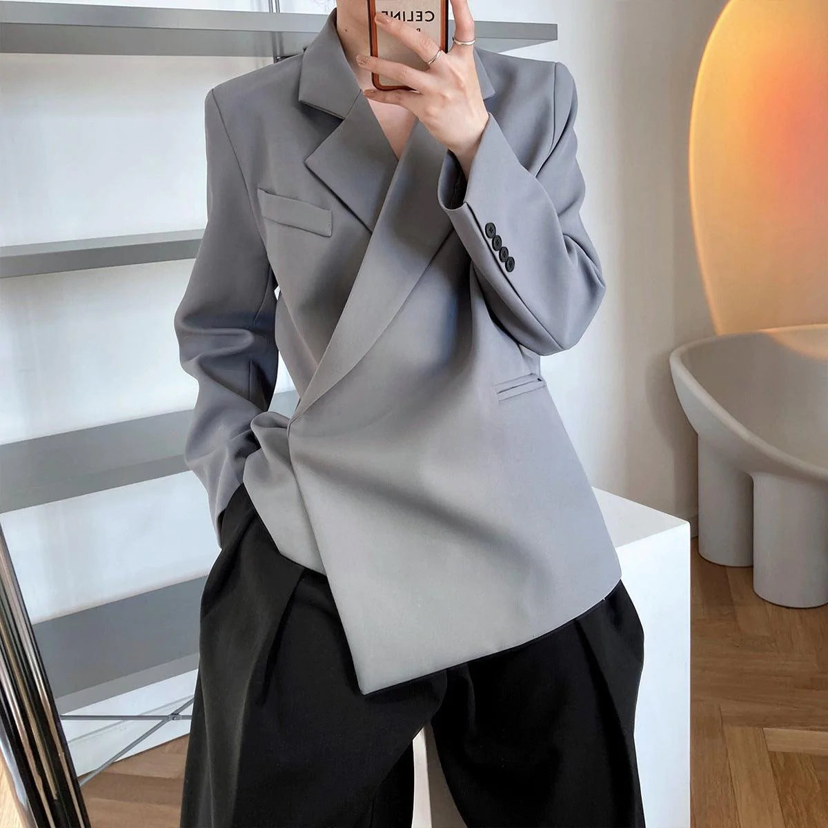 Mooirue Spring Elegant Women Blazer Long Sleeve Hidden Button Korea Suit Top Fashion Blue Black Khaki Blazers - melvincucci