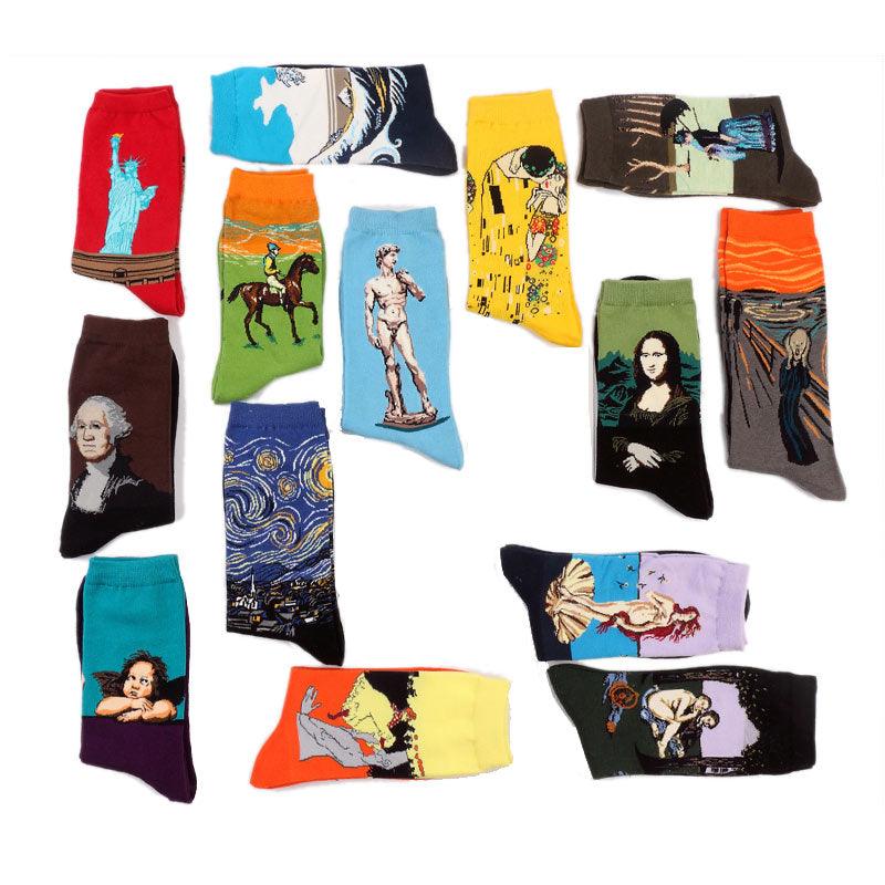 Moxiao factory direct selling Qiudong men''s socks new personality literature retro world famous painting men''s socks oil painting men''s socks - melvincucci