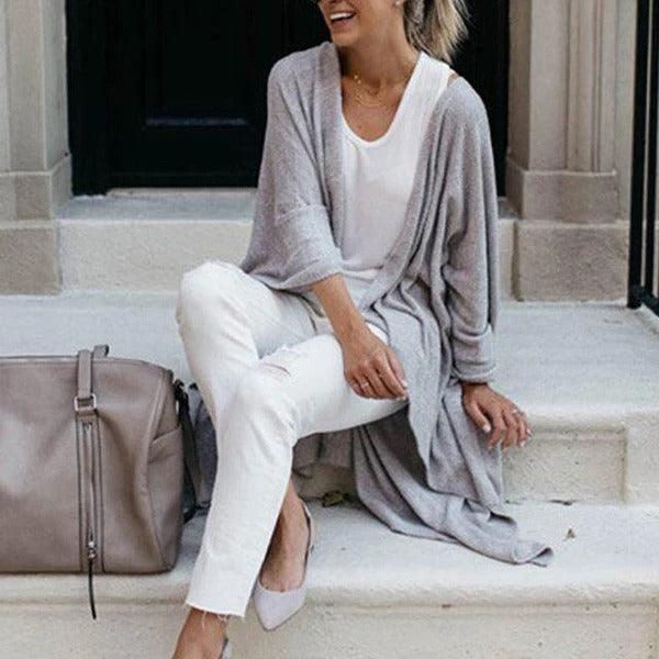 Ms Long loose irregular hem coat of knitting cardigan - melvincucci