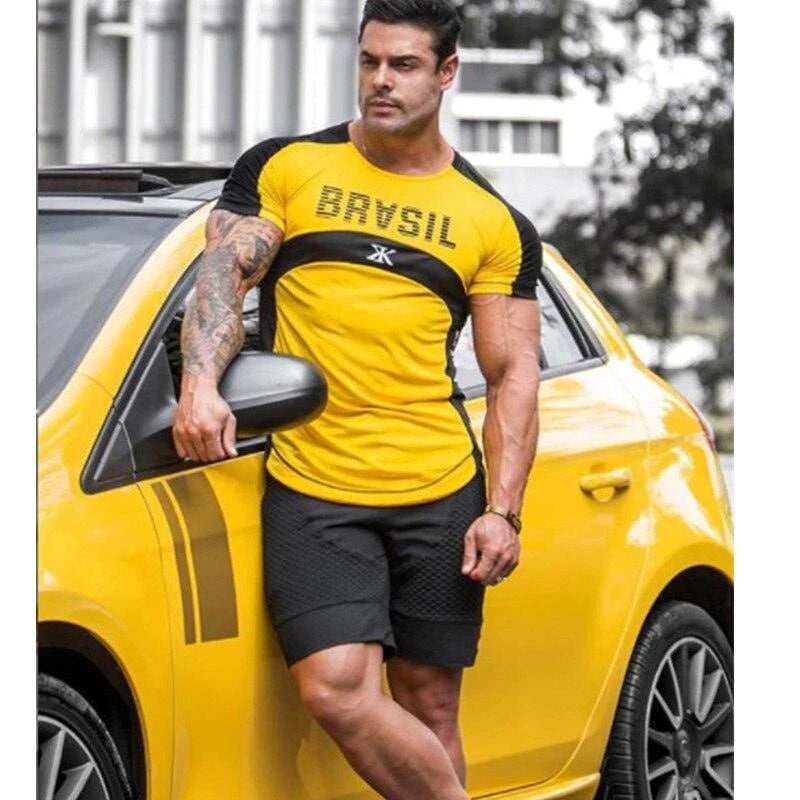 Muscle Brothers Outdoor Sports Splicing Trend Short Sleeve - melvincucci