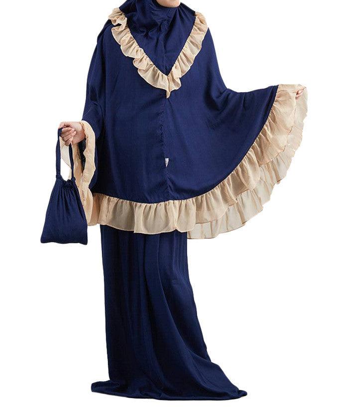 Muslim Kids Ramadan Girls Long Sleeve Dress Hijab Abaya Robe Arab Dubai Children Kaftan Headscarf Islamic Kids Robe Jilbab - melvincucci