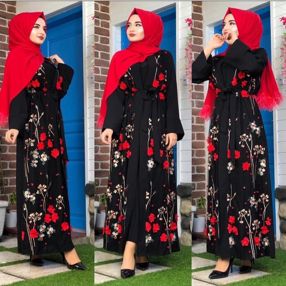 Muslim Print Abaya Kimono Floral Hijab Dress Arabic Dubai Af - melvincucci