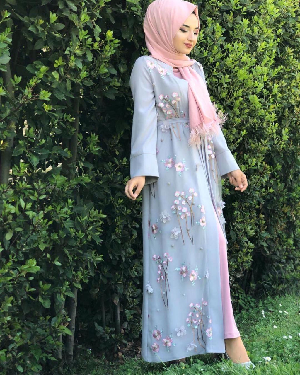 Muslim Print Abaya Kimono Floral Hijab Dress Arabic Dubai Af - melvincucci