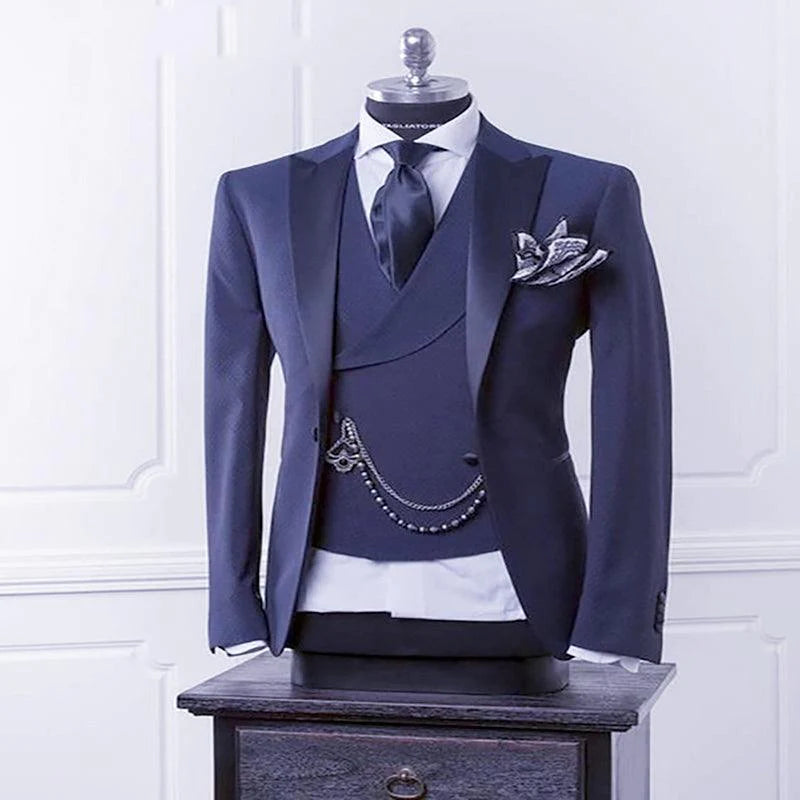 Navy Blue Men Blazer Business Modern Men Suit With Pants - melvincucci