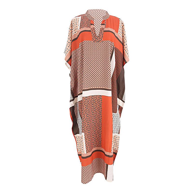 New Brown Flower Block Loose Sunscreen Dress - melvincucci