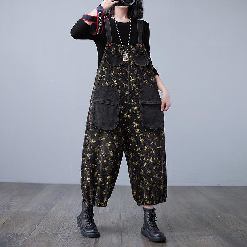 New Denim Washed Printed Suspenders For Women - melvincucci