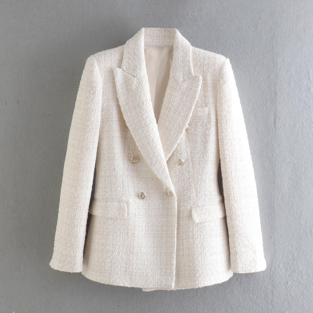 New European And American Women's Textured Double-breasted Blazer - melvincucci