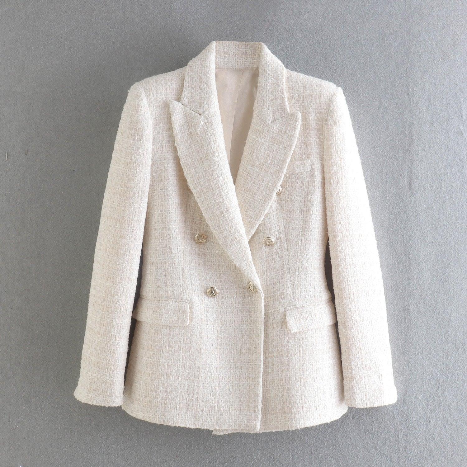 New European And American Women's Textured Double-breasted Blazer - melvincucci