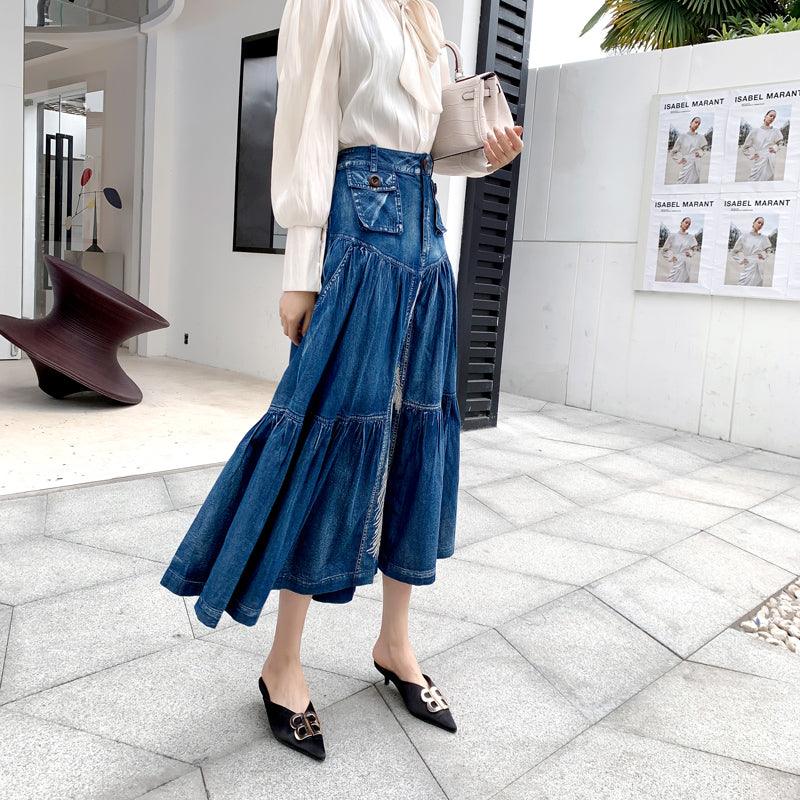 New High Waist A-line Denim Skirt Women - melvincucci