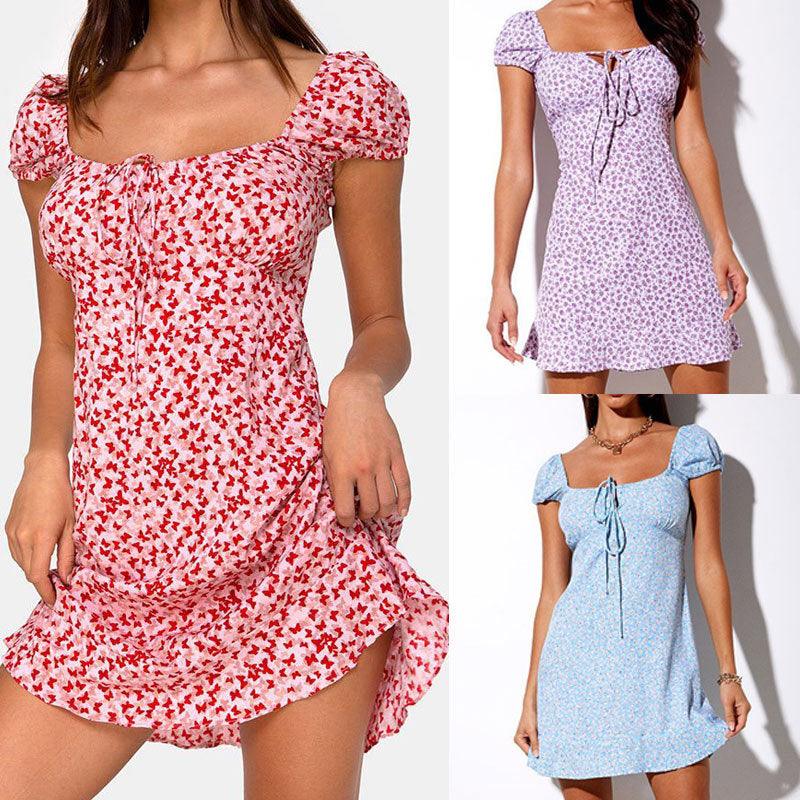 New Hot Women Boho Polka Dot Printed Sexy Bow Bodycon Dress Summer Holiday Sundress Beachwear Mini Dress - melvincucci