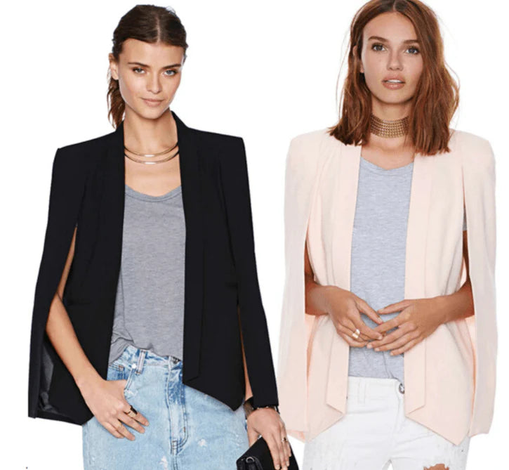 New Ladies Women Long Sleeve Lapel Cape Poncho Office Jacket Cloak Blazer Suit Coat KR2 - melvincucci