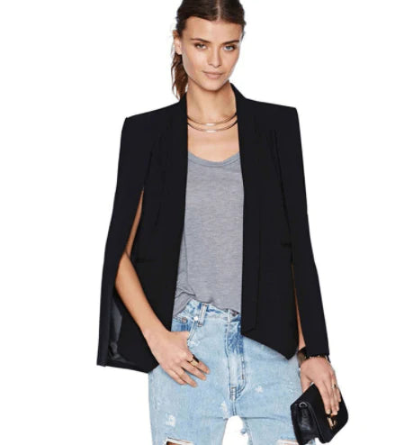 New Ladies Women Long Sleeve Lapel Cape Poncho Office Jacket Cloak Blazer Suit Coat KR2 - melvincucci