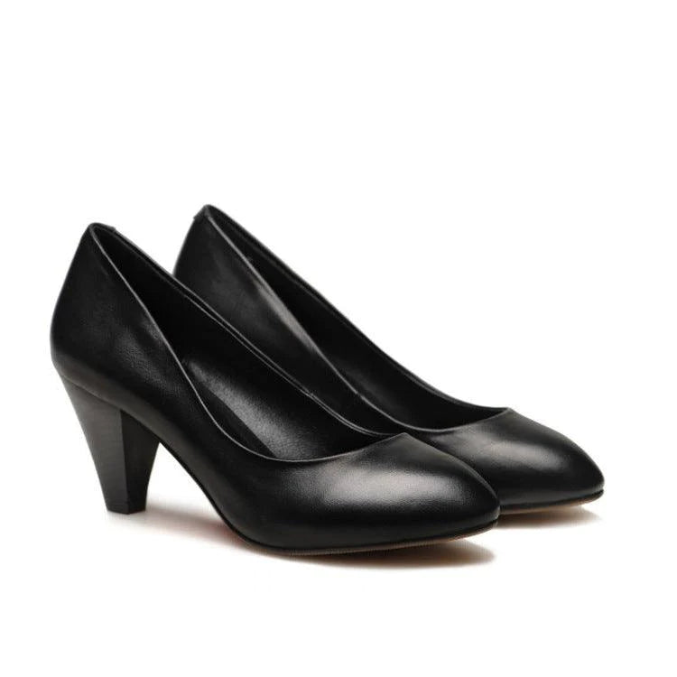 New leather, black, black, light, high heel, professional shoes, bow, round head and comfortable single shoe - melvincucci