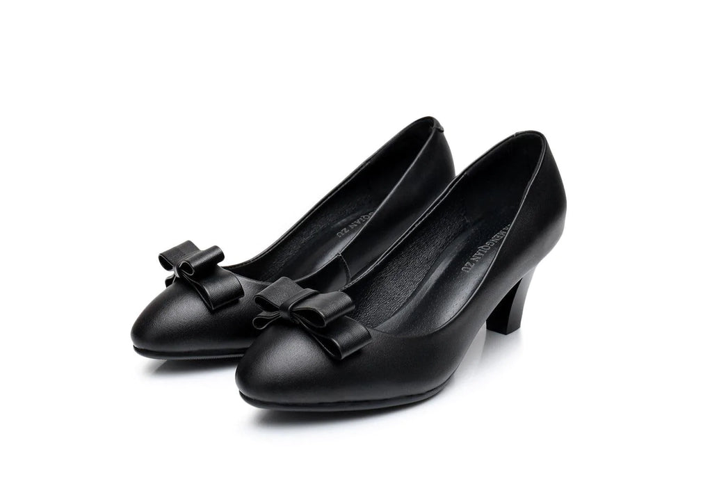 New leather, black, black, light, high heel, professional shoes, bow, round head and comfortable single shoe - melvincucci