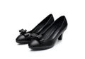 New leather, black, black, light, high heel, professional shoes, bow, round head and comfortable single shoe - melvincucci
