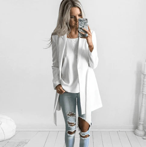 New long suit blazer slim white ladies blazer Women coat - melvincucci