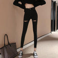 New Retro Personality Ripped High-waisted Denim Feet Pants Women - melvincucci