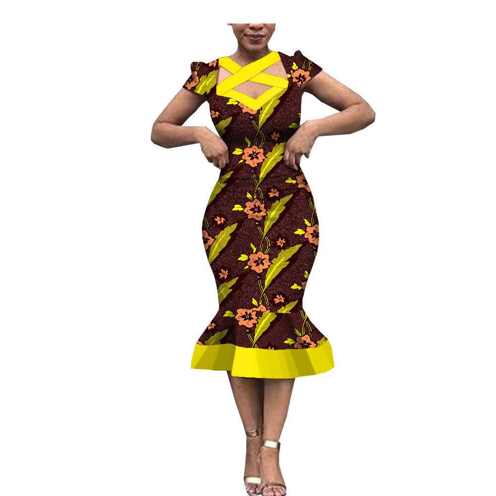 New Style African Ethnic Characteristic Batik Printed Cotton Dress Dress Skirt - melvincucci