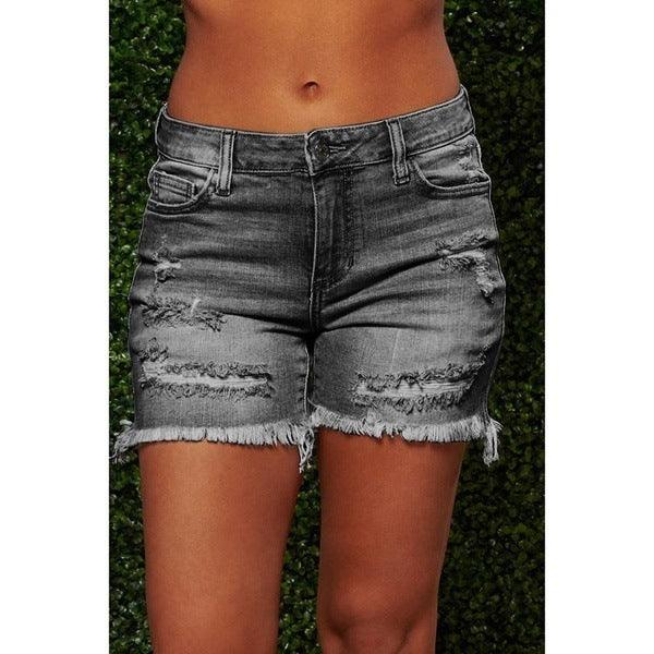 New Style Ripped Fringed High Stretch Denim Shorts Women - melvincucci