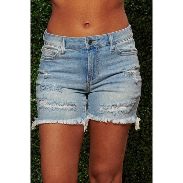 New Style Ripped Fringed High Stretch Denim Shorts Women - melvincucci