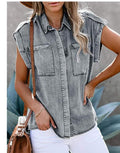 New Style Sleeveless Denim Shirt Straight Pocket Loose Blouse Women - melvincucci