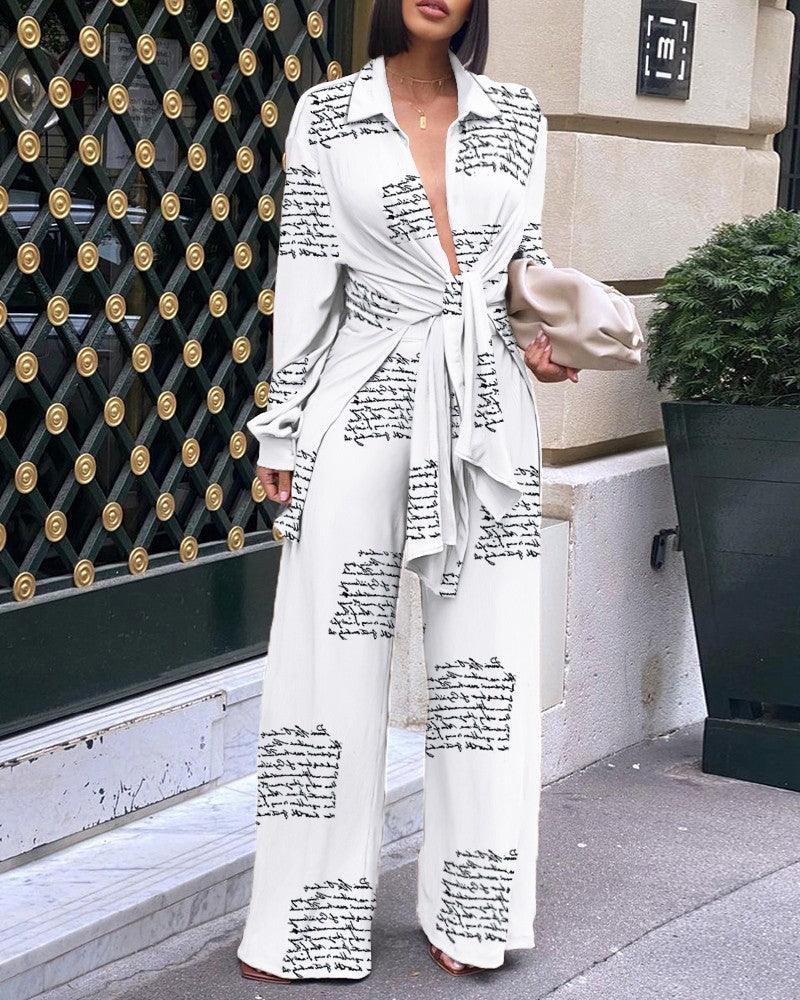 New Women Blouse And Wide Leg Pants Suit - melvincucci