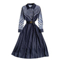 Niche Color-Blocking Striped Print Slim Mid-Length Retro Dress - melvincucci