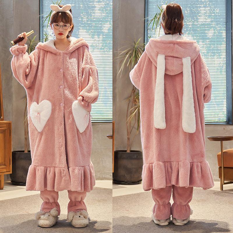 Nightgown Sweet Hooded Bathrobe Warm Set - melvincucci
