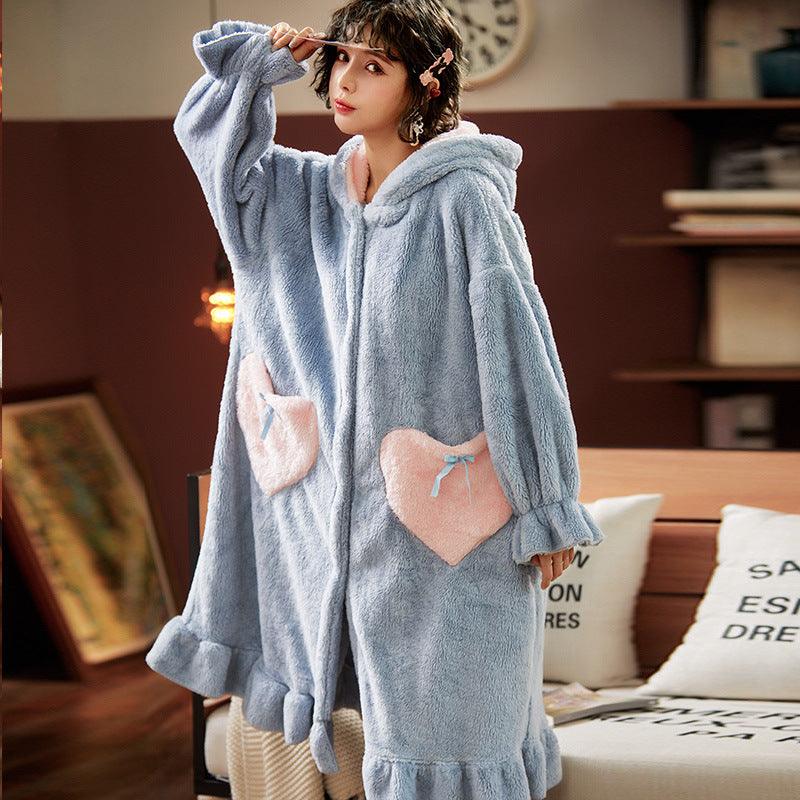 Nightgown Sweet Hooded Bathrobe Warm Set - melvincucci