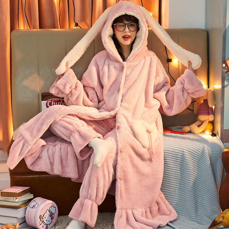 Nightgown Sweet Hooded Bathrobe Warm Set - melvincucci