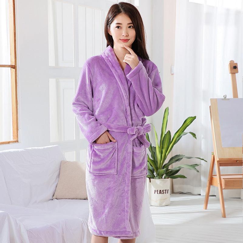 Nightgown Thickened Long-sleeved Enlarged Coral Velvet Bathrobe Mid-length - melvincucci