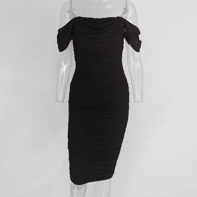 Off Shoulder Pleated White Long Dress Women Strapl - melvincucci