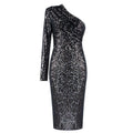 One-shoulder Dress Oblique Collar Wrapped Chest Evening Dress Fashion Sequins Nightclub Sexy - melvincucci