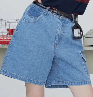 Original side pocket denim pants bf retro loose shorts women - melvincucci