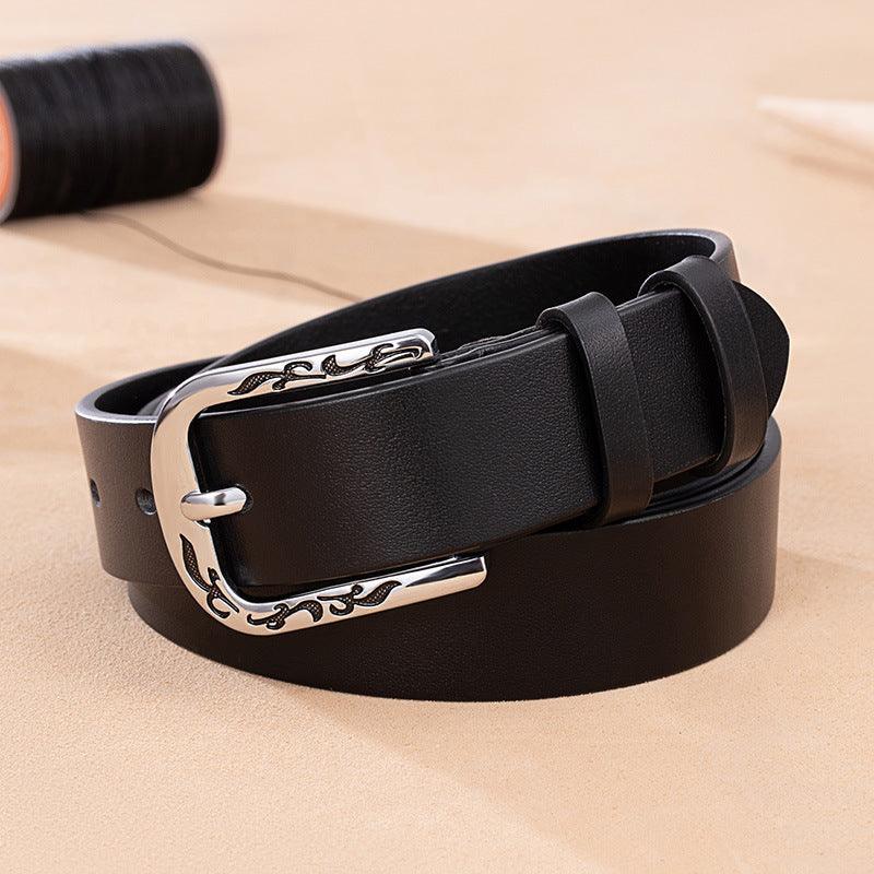 Patterned Alloy Buckle Leather Thin Women's Belts - melvincucci