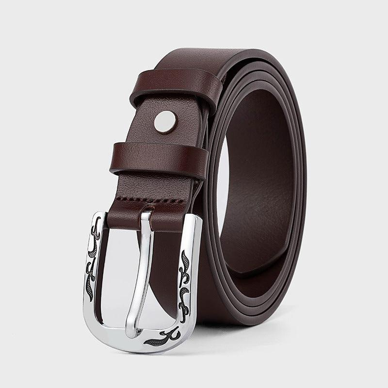 Patterned Alloy Buckle Leather Thin Women's Belts - melvincucci