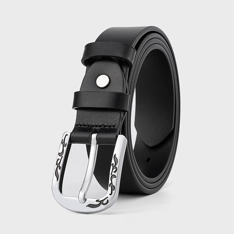 Patterned Alloy Buckle Leather Thin Women's Belts - melvincucci