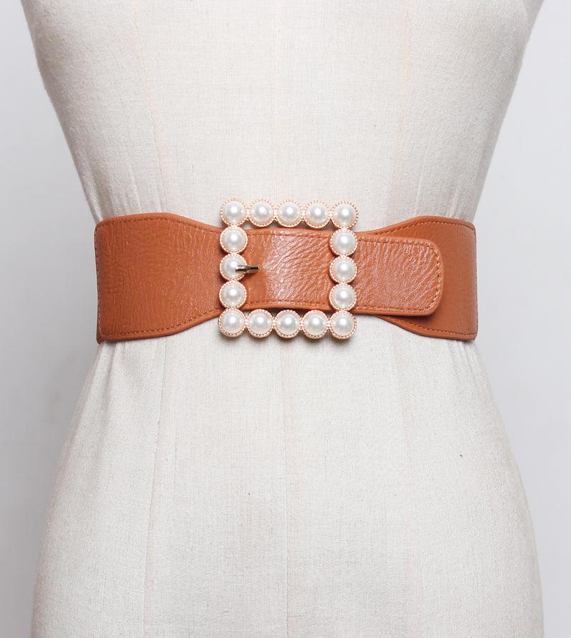 Pearl buckle black wide waist women - melvincucci