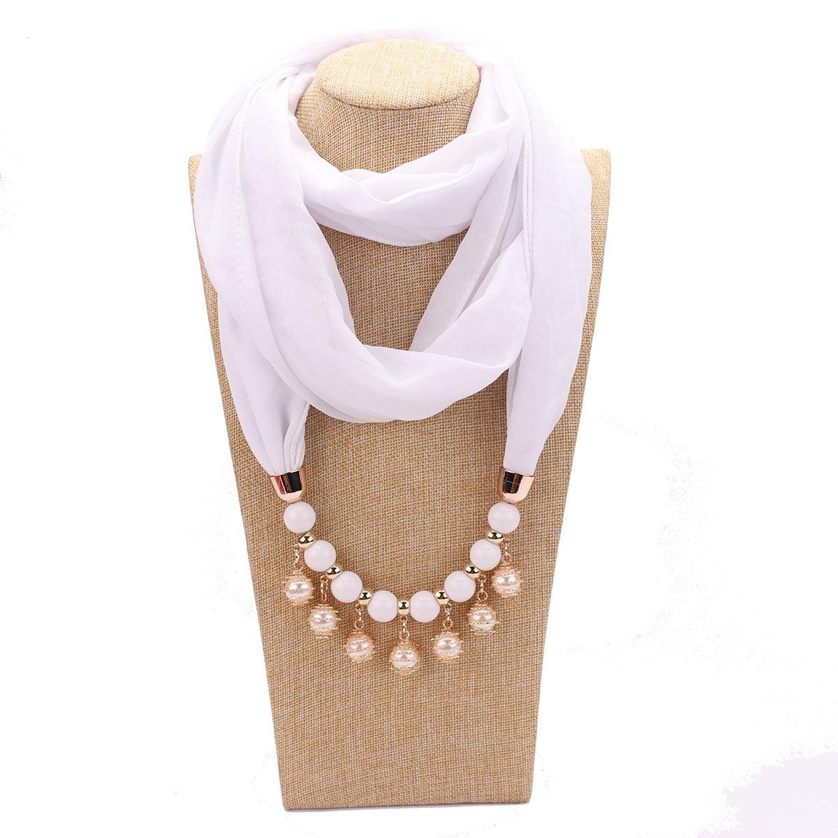 Pearl Chiffon Necklace Scarf Bib Sunscreen Women - melvincucci