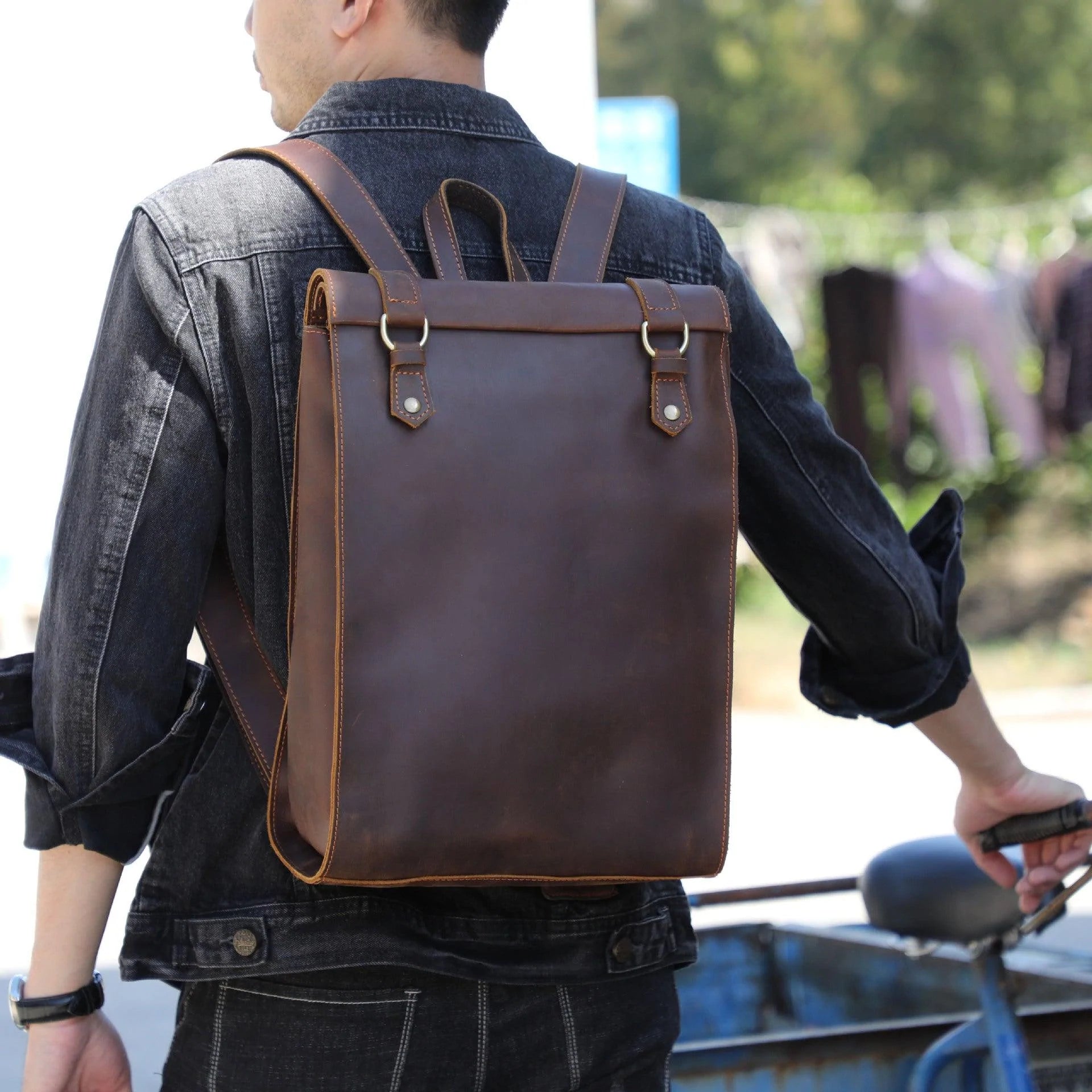 Personality Cowhide School Bag Leather Retro Men - melvincucci