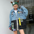 Personality Stitching Graffiti Patch Denim Loose Jacket Women - melvincucci