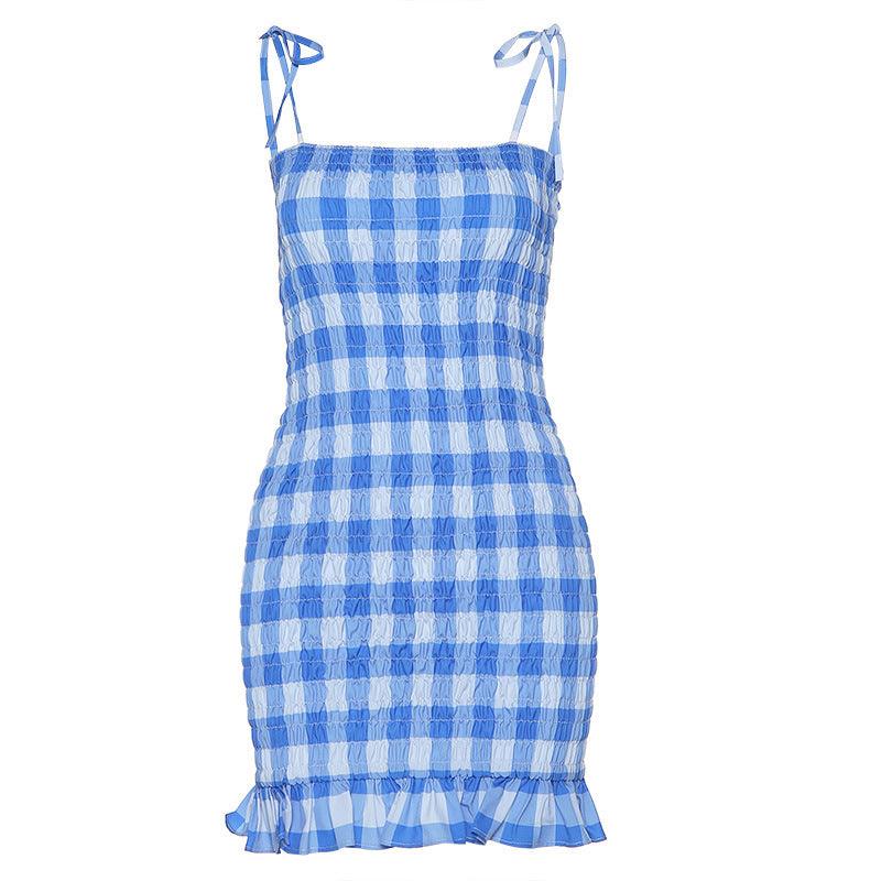 Plaid pleated dress with halter strap - melvincucci