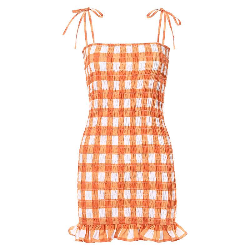 Plaid pleated dress with halter strap - melvincucci