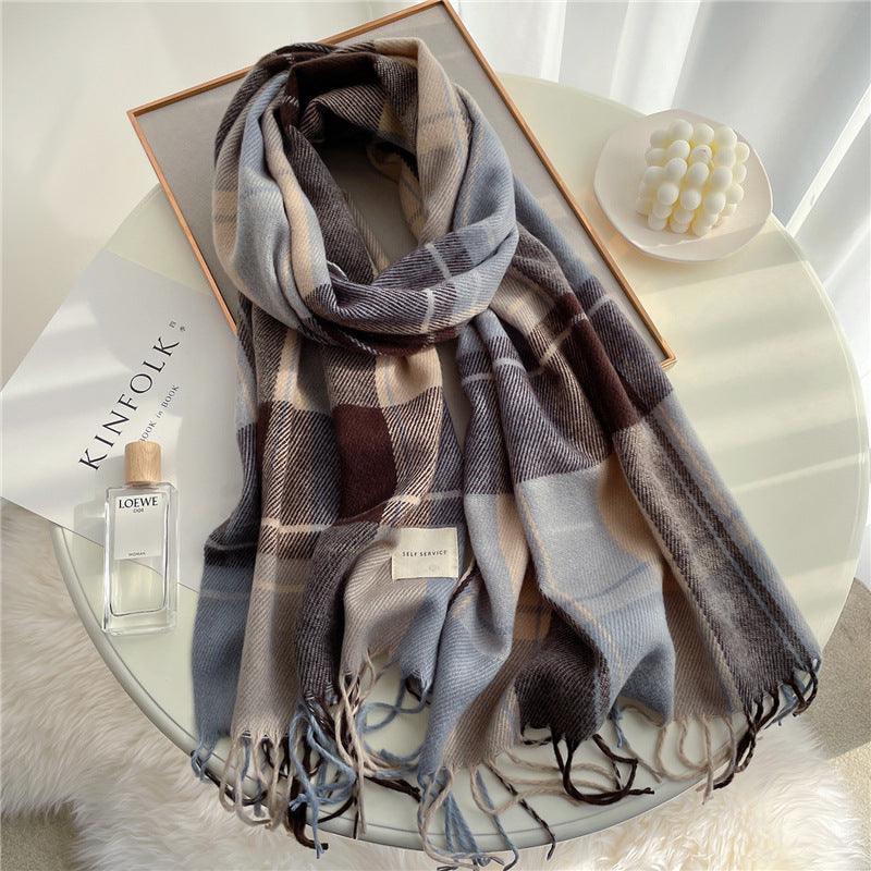 Plaid Scarf Warm And Fashionable Tassels - melvincucci